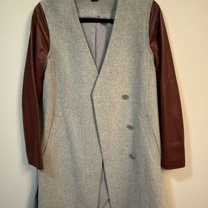 Theory Gray Wool & Brown Leather Coat - Sz S